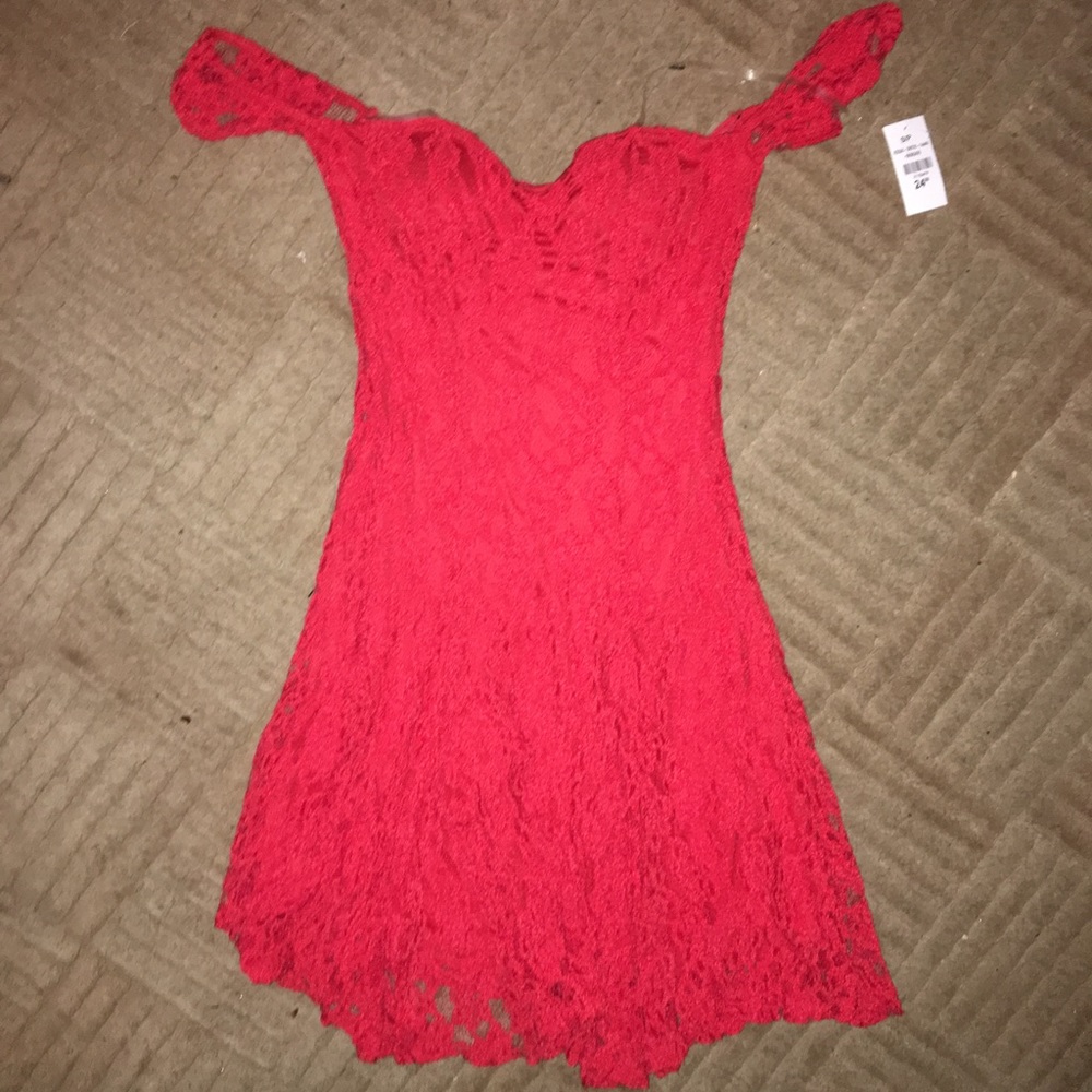 Forever 21 Red Lace Off The Shoulder Swing Dress